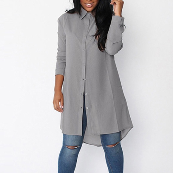 Tops - Long Shirt Button Front Long Sleeves